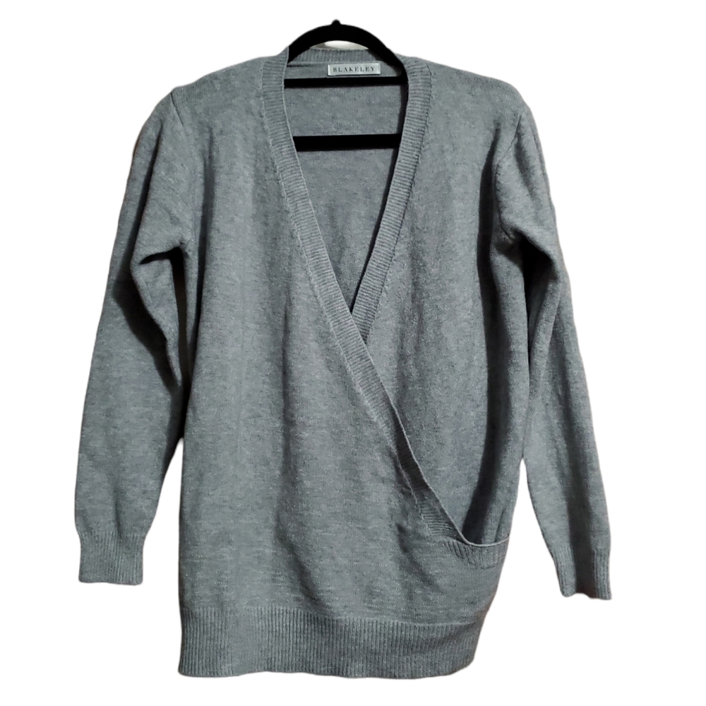 Blakely grey acrylic/rabbit hair faux crossover long sleeve sweater